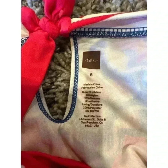 Girls Tea Collection Orange Blue Striped One-Piece Keyhole Swimsuit Size 6 - Picture 4 of 4